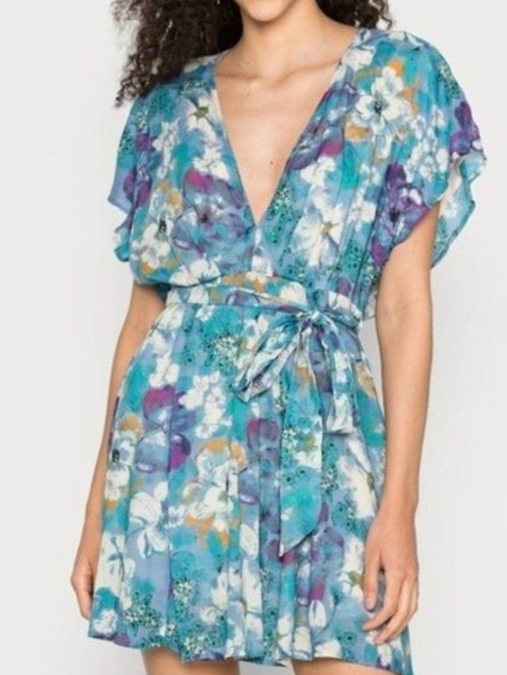 Free People Freddy Floral Tie Front Mini Dress XS Boho Cottagecore romantic